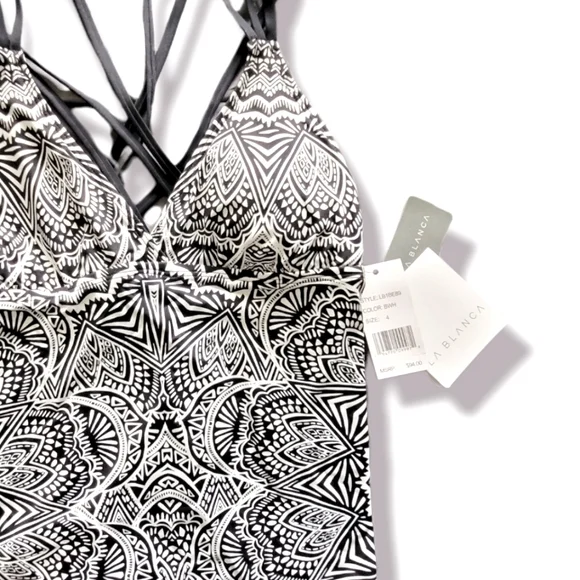 La Blanca New Black & White Henna Medalion Tankini SwimTop, 4 - Picture 3 of 6
